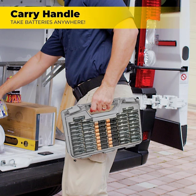 Alt view image 5 of 7 - Ontel Battery Daddy - Battery Organizer Storage Case with Tester, Stores & Protects Up To 180 Batteries, Clear Locking Lid, As Seen On TV - Warm Grey