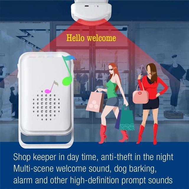 Alt view image 4 of 7 - Motion Sensor Doorbell, Entry Alert Door Chime for Business Store Home System Commercial Door Alarm Detector, Caregiver Reminder for Elderly, Visitor Bell Welcome Buzzer with 1 Sensor & 2 Receiver