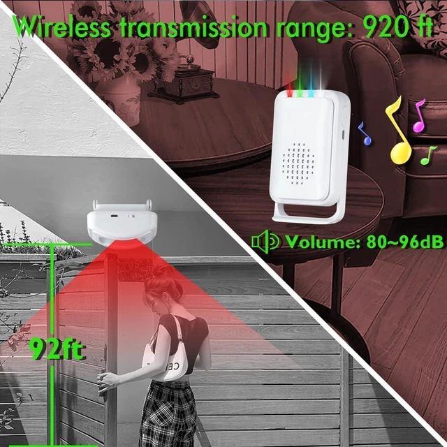 Alt view image 7 of 7 - Motion Sensor Doorbell, Entry Alert Door Chime for Business Store Home System Commercial Door Alarm Detector, Caregiver Reminder for Elderly, Visitor Bell Welcome Buzzer with 1 Sensor & 2 Receiver