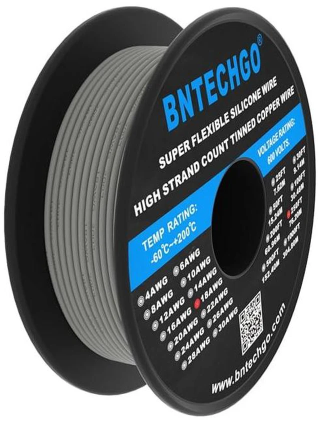Alt view image 2 of 6 - BNTECHGO 18 Gauge Silicone Wire Spool Gray 250 feet Ultra Flexible High Temp 200 deg C 600V 18 AWG Silicone Rubber Wire 150 Strands of Tinned Copper Wire Stranded Wire for Model Low Impedance