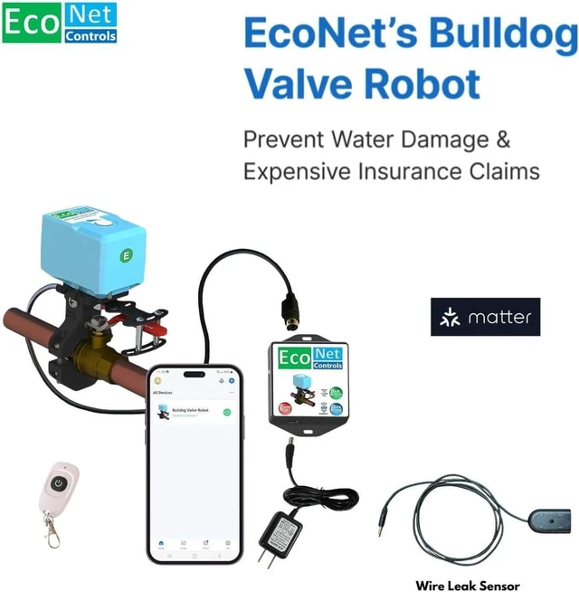 Alt view image 2 of 4 - EVC400-MW-WLS1M Bulldog Matter WiFi Valve Robot with Wired Leak Sensor, Smart Water Shutoff Valve, No Hub Required, Easy DIY Install, Fits up to 1.5" Valves