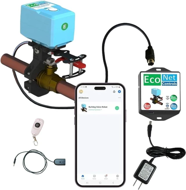 Main image of EVC400-MW-WLS1M Bulldog Matter WiFi Valve Robot with Wired Leak Sensor, Smart Water Shutoff Valve, No Hub Required, Easy DIY Install, Fits up to 1.5" Valves