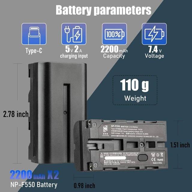 Alt view image 2 of 6 - NP-F550 2200mAh Battery (2 Pack)