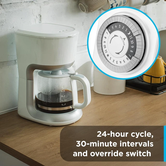 Alt view image 3 of 6 - GE 24-Hour Heavy Duty Indoor Plug-in Mechanical Timer 2 Pack, 30 Minute Intervals, Daily On/Off Cycle, for Lamps, Seasonal Lighting, Holiday Decorations, 46211, Grounded 2-Outlet | Gray/White, 2 Count