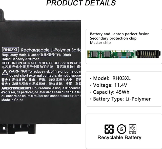Alt view image 2 of 6 - RH03XL 45Wh Laptop Battery for HP ProBook 430 440 445 450 630 640 650 G8 G9 G10 Series/EliteBook 630 640 645 650 655 830 G9 G10 HSTNN-IB9Q HSTNN-OB1T HSTNN-DB0B HSTNN-UB7X M01524-2B1 M01524-AC1