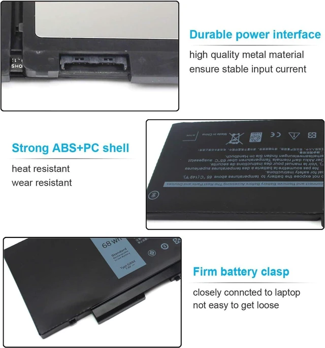 Alt view image 3 of 6 - 68Wh GJKNX 7.6V Battery for Dell Latitude 5480 5490 5580 5590 5495 5491 5591 5280 5290 5488 5288 E5480 E5580 E5490 E5590 Precision 3520 3530 451-BBZG 5YHR4 GD1JP 0GD1JP DY9NT 0DY9NT P60F P72G 4-Cell