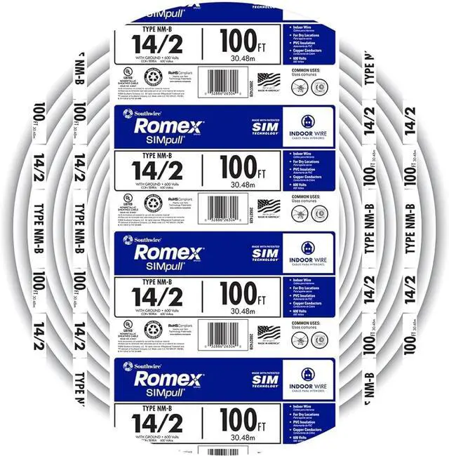 Main image of Southwire Romex Brand Simpull Solid Indoor 14/2 W/G NMB Cable 100ft Coil - SW# 28827423