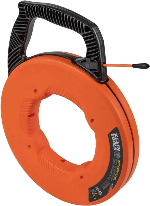 Main image of Klein Tools 56383 Non-Conductive Electrical Fish Tape, Multi-Groove Fiberglass Wire Puller, Nylon Tip, Optimized Housing and Handle, 100-Foot