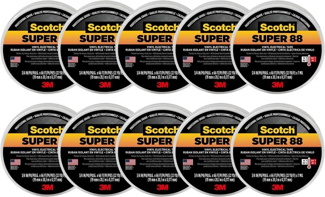 Main image of 3M Scotch Super 88 Vinyl Electrical Tape -18 to 105 Degree C 10000 mV Dielectric Strength 66' Length x 3/4" Width Black (Pack of 10)