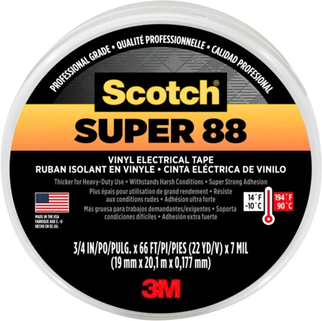 Alt view image 2 of 7 - 3M Scotch Super 88 Vinyl Electrical Tape -18 to 105 Degree C 10000 mV Dielectric Strength 66' Length x 3/4" Width Black (Pack of 10)
