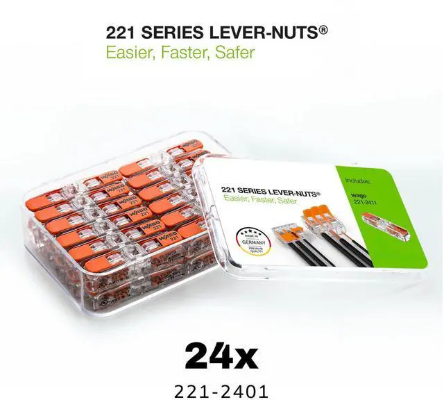 Alt view image 2 of 5 - WAGO 221-2411 Wire Connectors, Lever Nuts Connector, Electrical Wire Conectors Assortment Pack, Inline Splicing Conector with Case (24 PCS)