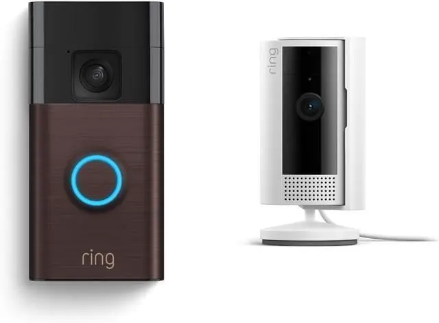 Main image of Ring Battery Doorbell Venetian Bronze + Ring Indoor Cam White