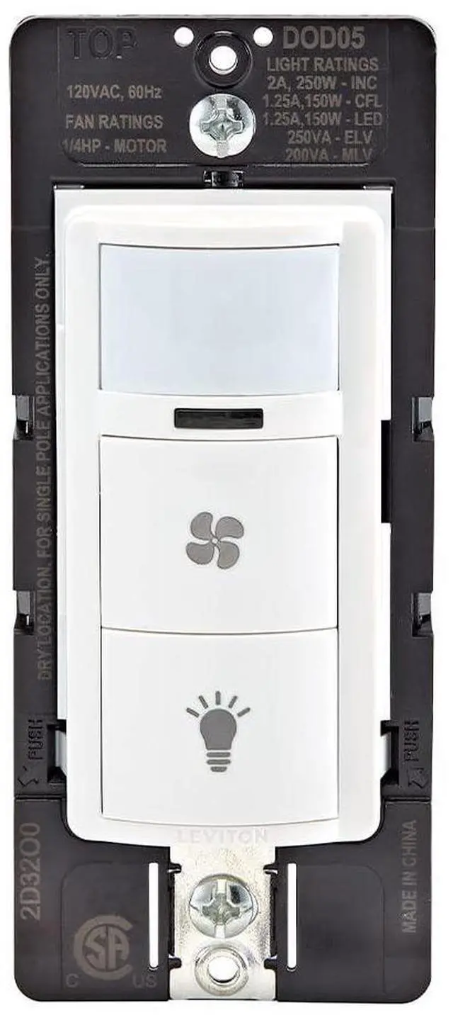 Main image of Leviton Decora in-Wall Combination Occupancy Sensor with Fan Switch, DOD05-1LW, White