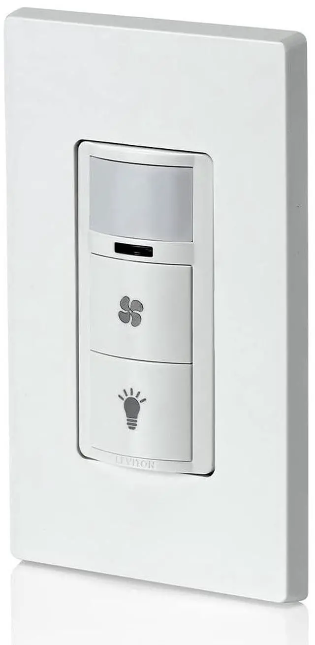 Alt view image 3 of 6 - Leviton Decora in-Wall Combination Occupancy Sensor with Fan Switch, DOD05-1LW, White