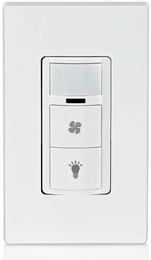 Alt view image 2 of 6 - Leviton Decora in-Wall Combination Occupancy Sensor with Fan Switch, DOD05-1LW, White