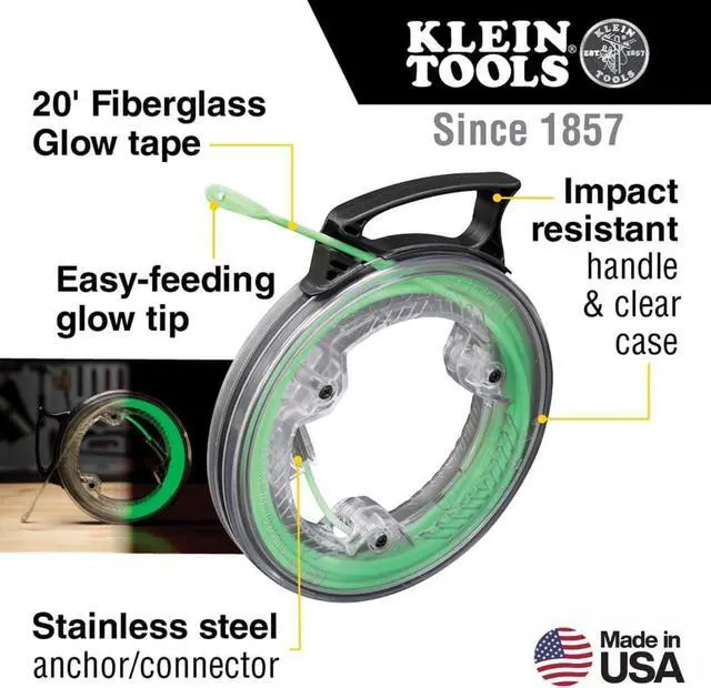 Alt view image 2 of 7 - Klein Tools 50550 Glow-in-The-Dark Fish Tape, Fiberglass with Nylon Tip and Stainless-Steel Connector. Ideal for Fish Rod, 20-Foot