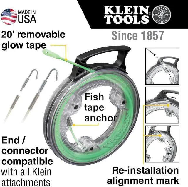Alt view image 3 of 7 - Klein Tools 50550 Glow-in-The-Dark Fish Tape, Fiberglass with Nylon Tip and Stainless-Steel Connector. Ideal for Fish Rod, 20-Foot