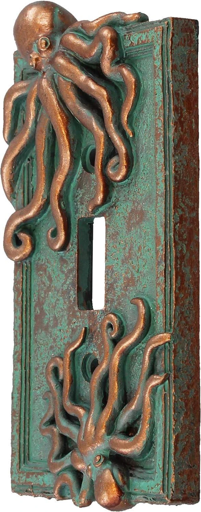 Alt view image 2 of 3 - Top Brass Large Octopus/Kraken Electrical Cover Wall Plate Bronze/Verdigris Finish Style 2 - Single Switch, Double, Rocker, Outlet (Single Switch)