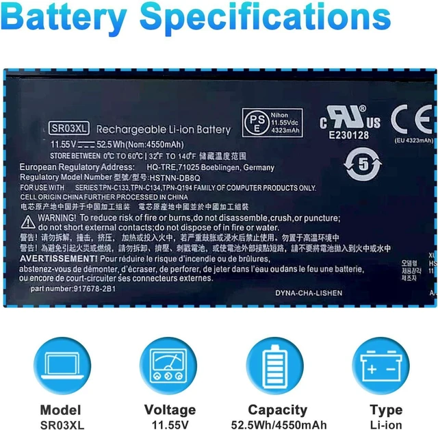 Alt view image 2 of 7 - 52.5Wh SR03XL SR04XL L08855-855 Battery Replacement for Hp Pavilion 15-CX 15-cx0xxx 15-cx0058wm 15-cx0056wm Envy X360 15-CN 15-CP 17-BW 15-cx0xxx Series SR03052XL L08934-2C1 L08934-1B1