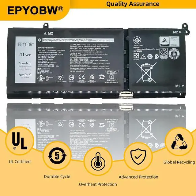 Alt view image 6 of 7 - G91J0 Laptop Battery 41Wh 3467mAh 11.25V V6W33 TN70C N9XX