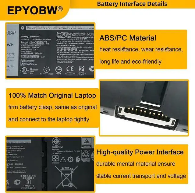 Alt view image 5 of 7 - G91J0 Laptop Battery 41Wh 3467mAh 11.25V V6W33 TN70C N9XX