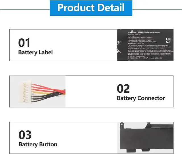 Alt view image 3 of 5 - SS03XL 933321-855 Battery for Hp EliteBook 840 G5 G6 EliteBook 730 735 740 745 830 836 846 ZBOOK 14U G6 Series HSN-I12C HSTNN-LB8G (11.55V 50Wh)