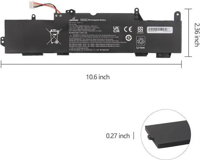 Alt view image 4 of 5 - SS03XL 933321-855 Battery for Hp EliteBook 840 G5 G6 EliteBook 730 735 740 745 830 836 846 ZBOOK 14U G6 Series HSN-I12C HSTNN-LB8G (11.55V 50Wh)