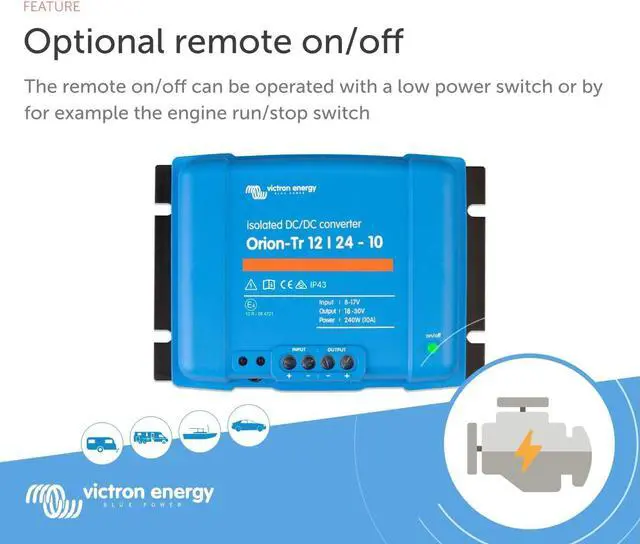 Alt view image 2 of 5 - Victron Energy Orion-Tr IP43 12/24-Volt 10 amp 240-Watt DC-DC Converter, Isolated