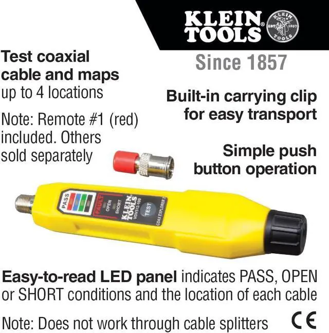 Alt view image 2 of 3 - Klein Tools VDV512-100 Cable Tester, Coax Explorer 2 VDV Tester, Push Button Operation for Wire Tracing, Testing and Mapping Coaxial Cable