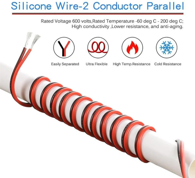 Alt view image 4 of 7 - BNTECHGO 18 Gauge Flexible 2 Conductor Parallel Silicone Wire Spool Red Black High Resistant 200 deg C 600V for Single Color LED Strip Extension Cable Cord,Model,100ft Stranded Tinned Copper Wire
