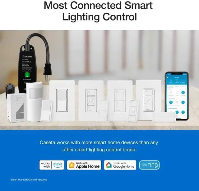 Alt view image 2 of 7 - Lutron Claro Smart Switch for Caseta Smart Lighting (Lutron Smart Hub Required), for LED Lights and Fans, 5 Amp, Single-Pole/3-Way, Neutral Required, DVRF-5NS-LA, Light Almond