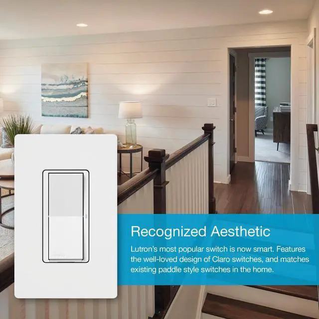 Alt view image 3 of 7 - Lutron Claro Smart Switch for Caseta Smart Lighting (Lutron Smart Hub Required), for LED Lights and Fans, 5 Amp, Single-Pole/3-Way, Neutral Required, DVRF-5NS-LA, Light Almond