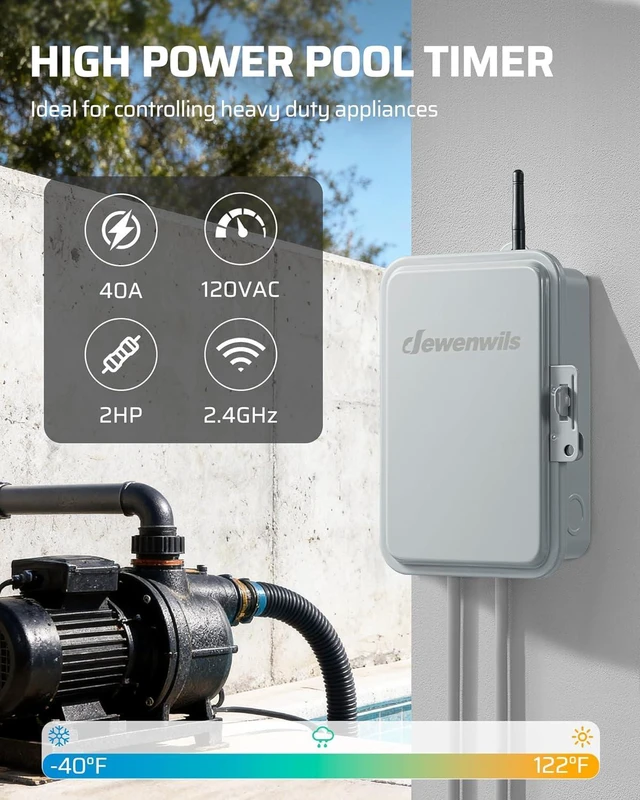 Alt view image 3 of 7 - DEWENWILS Matter Smart Pool Pump Timer, 120V 2HP 40A, Metal Enclosure, Heavy Duty Timer Switch for Pool, Water Heater, Works with Apple HomeKit, Amazon Alexa, Google Home, SmartThings, ETL Listed