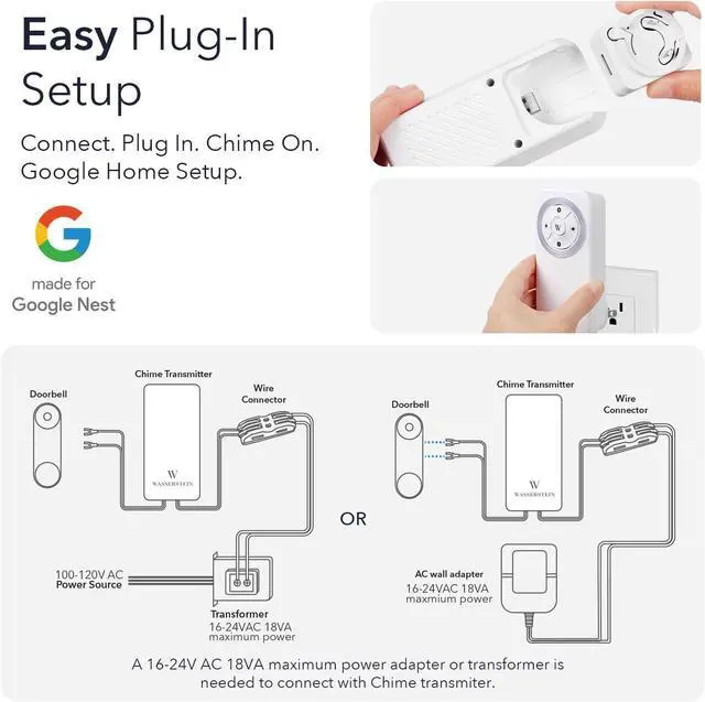Alt view image 5 of 7 - Wasserstein Doorbell Chime for Google Nest Doorbell (Wired, 2nd Gen) - Nest Doorbell Chime with Wired Transmitter (White) - NOT Compatible with Nest Doorbell (Battery) - Doorbell NOT Included