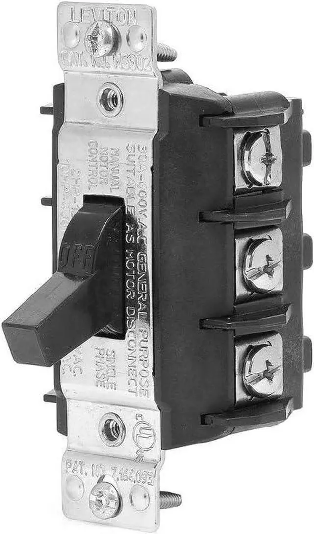 Alt view image 4 of 6 - Leviton Three Phase AC Motor Starter 30 Amp, 600 Volt, Three-Pole, Suitable As Motor Disconnect, Toggle, Industrial Grade, Non-Grounding, MS303-0DS, Black