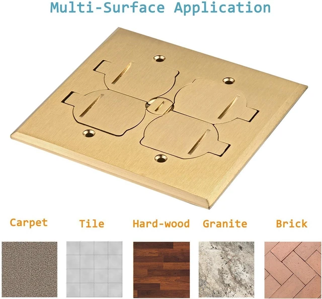 Alt view image 6 of 7 - Enerlites 705549-C-D Flip Lid Cover Floor Box kit, 5 x 5 2-Gang Cover, 20A Tamper-Weather Resistant Receptacles, Keystone Jack Ports, Watertight Gasket, Corrosive Resistant Hardware, UL Listed