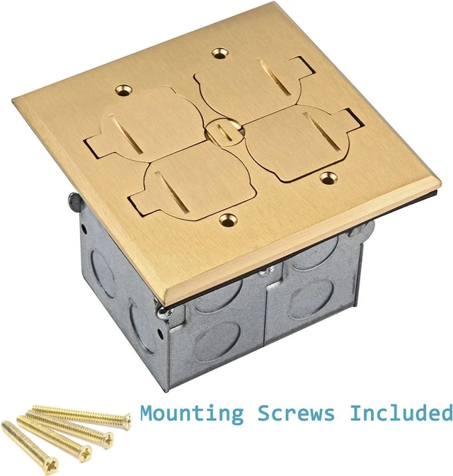 Alt view image 7 of 7 - Enerlites 705549-C-D Flip Lid Cover Floor Box kit, 5 x 5 2-Gang Cover, 20A Tamper-Weather Resistant Receptacles, Keystone Jack Ports, Watertight Gasket, Corrosive Resistant Hardware, UL Listed