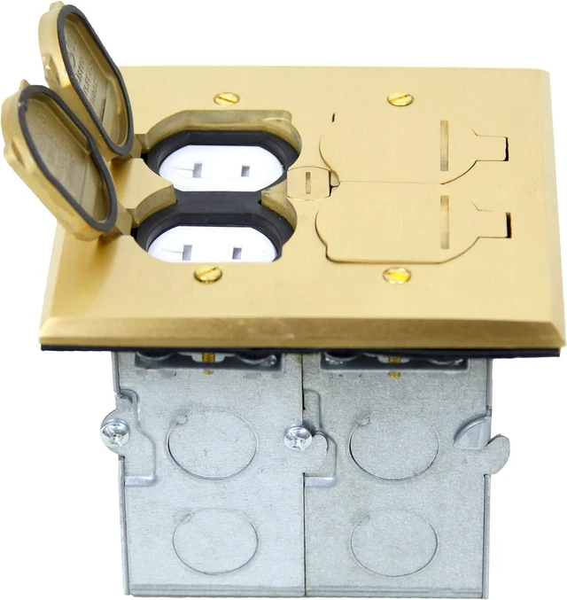 Alt view image 5 of 7 - Enerlites 705549-C-D Flip Lid Cover Floor Box kit, 5 x 5 2-Gang Cover, 20A Tamper-Weather Resistant Receptacles, Keystone Jack Ports, Watertight Gasket, Corrosive Resistant Hardware, UL Listed