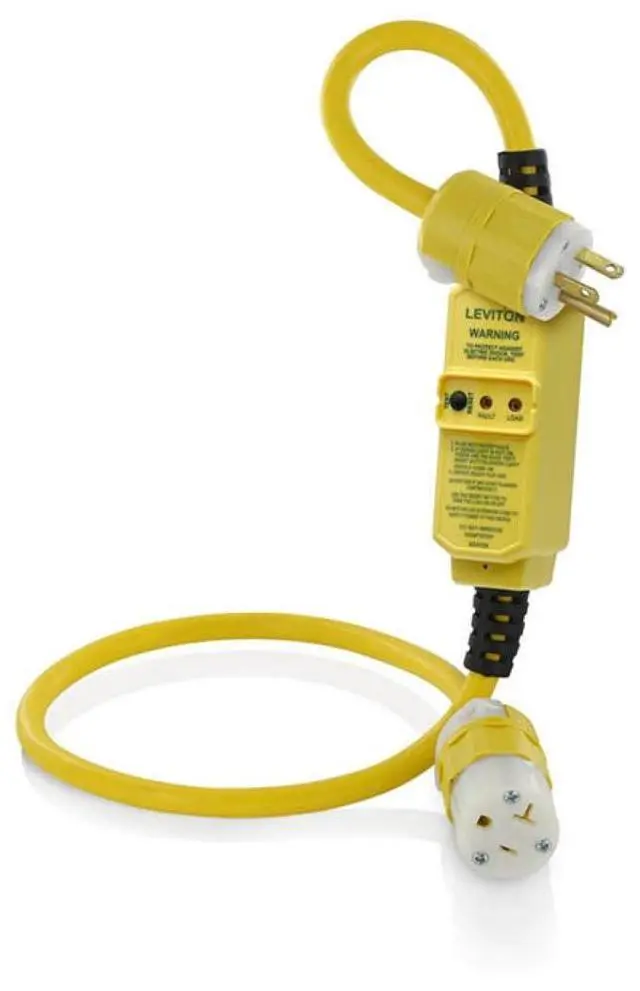 Main image of Leviton GFCI Cord, 20 Amp, 3 Foot, Manual Reset, GSCM2-3C, Yellow