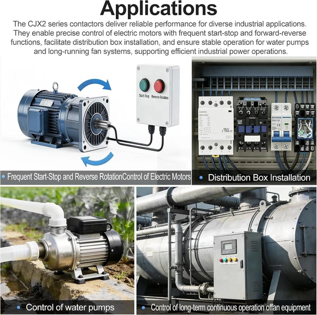 Alt view image 5 of 7 - Baomain 3-Pole AC Contactor CJX2-3210 110VAC Coil, 3NO+1NO Auxiliary, 660V 3-Phase, DIN Rail Mount