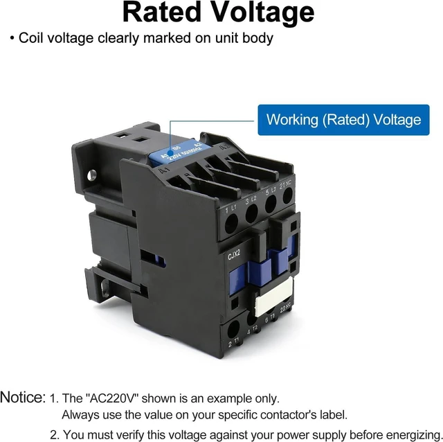 Alt view image 6 of 7 - Baomain 3-Pole AC Contactor CJX2-3210 110VAC Coil, 3NO+1NO Auxiliary, 660V 3-Phase, DIN Rail Mount