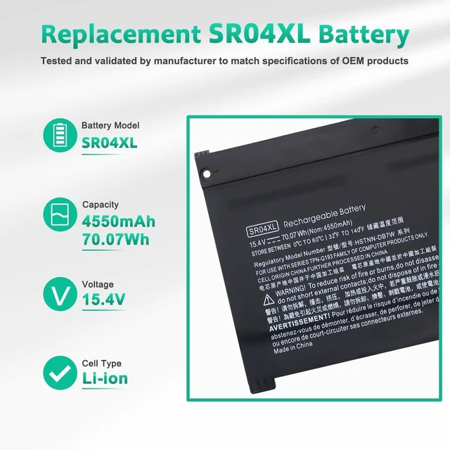 Alt view image 2 of 7 - 70.07WH SR04XL L08855-855 Laptop Battery Compatible with HP Omen 15-CE000 15-CE015DX 15-DC0000 17-CB000 HP Pavilion Power 15-CB000 15-CX000 15-CB0XX Series 917678-1B1 917678-2B1 917724-855 HSTNN-DB7W