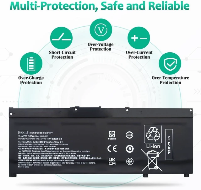 Alt view image 3 of 7 - 70.07WH SR04XL L08855-855 Laptop Battery Compatible with HP Omen 15-CE000 15-CE015DX 15-DC0000 17-CB000 HP Pavilion Power 15-CB000 15-CX000 15-CB0XX Series 917678-1B1 917678-2B1 917724-855 HSTNN-DB7W