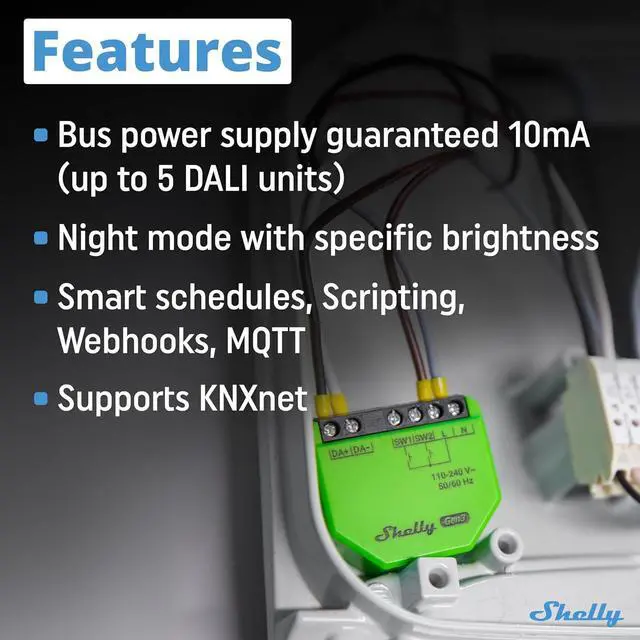 Alt view image 3 of 7 - Shelly DALI Dimmer Gen3 Wi-Fi Smart Controller for Dimming LED | BLE Gateway, Smart Schedules, Compatible with Alexa & Google Home, iOS Android App, No Hub Required