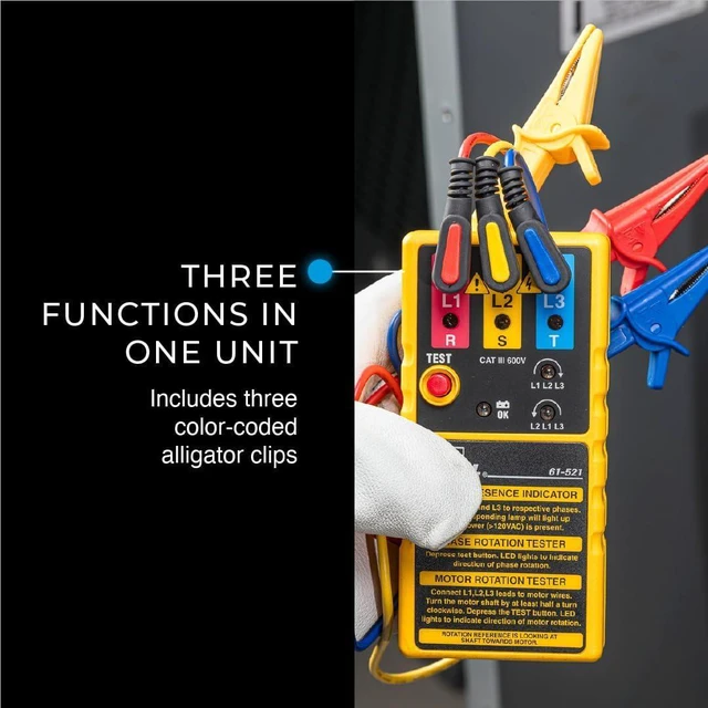 Alt view image 3 of 7 - Ideal Electrical 61-521 3-Phase Motor Rotation and Phase Rotation Tester, Carrying Case and Leads Included,Blue/Red