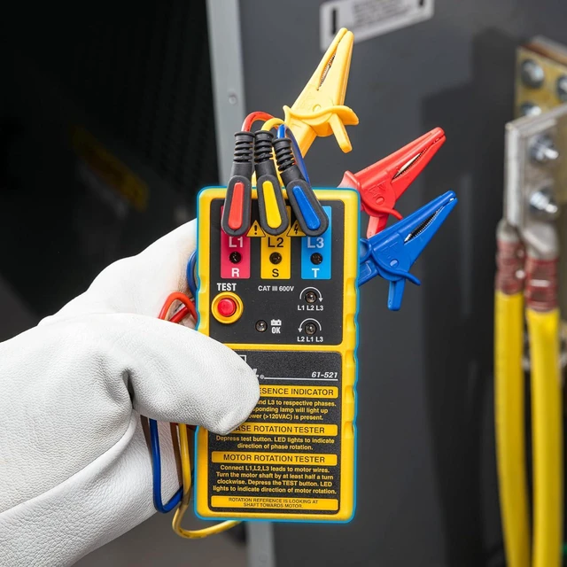 Alt view image 7 of 7 - Ideal Electrical 61-521 3-Phase Motor Rotation and Phase Rotation Tester, Carrying Case and Leads Included,Blue/Red