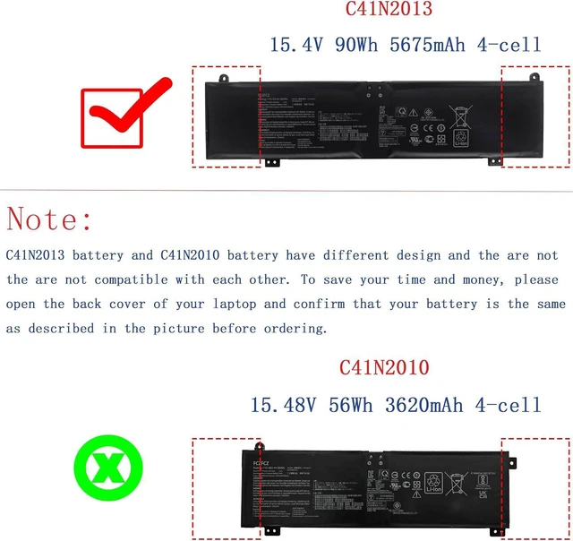 Alt view image 2 of 6 - C41N2013 Battery Replacement for Asus ROG Strix Scar 15 G533 / G15 G513 / G17 G713 / Zephyrus M16 GU603 / G15 GA503 / S17 GX703 / TUF Gaming F15 FX507 Series C41N2013-1 0B200-03880000 90Wh