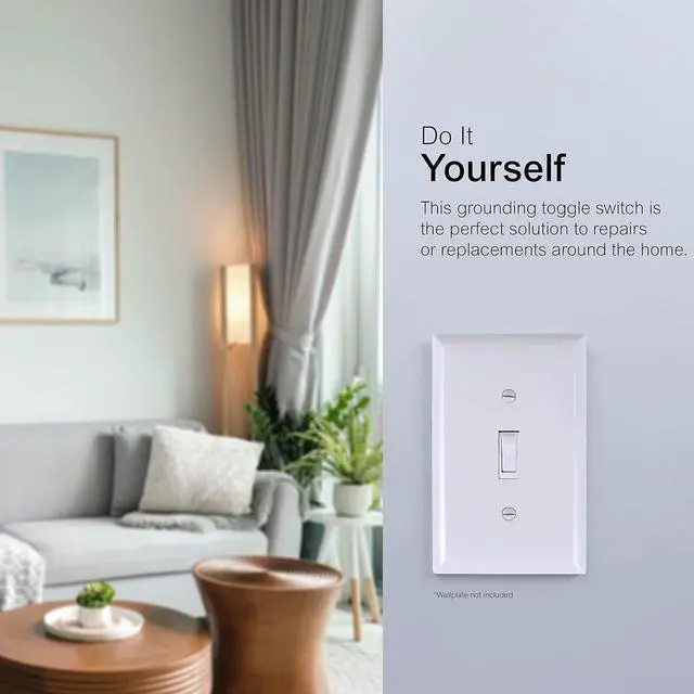 Alt view image 3 of 4 - GE Switch, White, Grounding Toggle 5 Pack, Single Pole, in Wall On/Off Fan & Light Replacement, 15 Amp, for Home, Office & Kitchen, UL Listed, Wallplate not Included, 44034