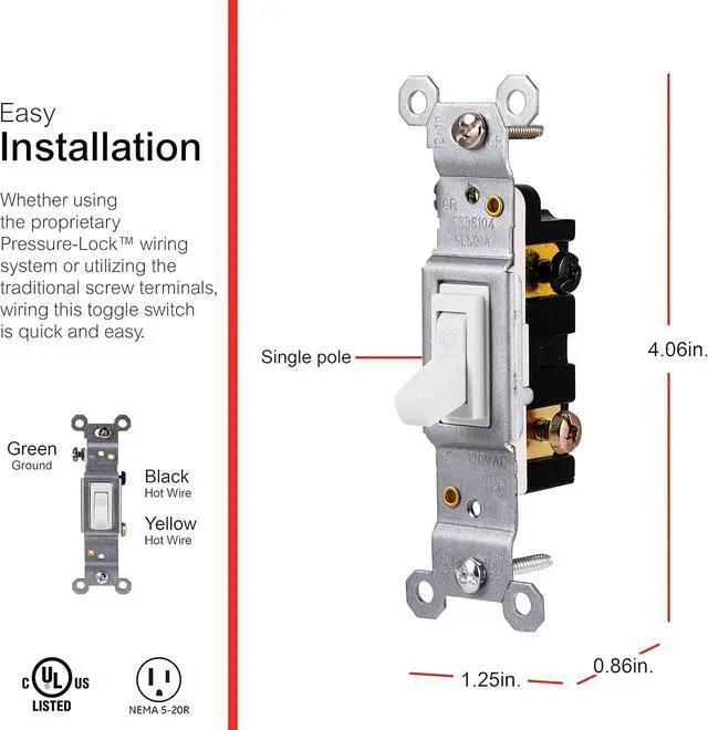 Alt view image 2 of 4 - GE Switch, White, Grounding Toggle 5 Pack, Single Pole, in Wall On/Off Fan & Light Replacement, 15 Amp, for Home, Office & Kitchen, UL Listed, Wallplate not Included, 44034