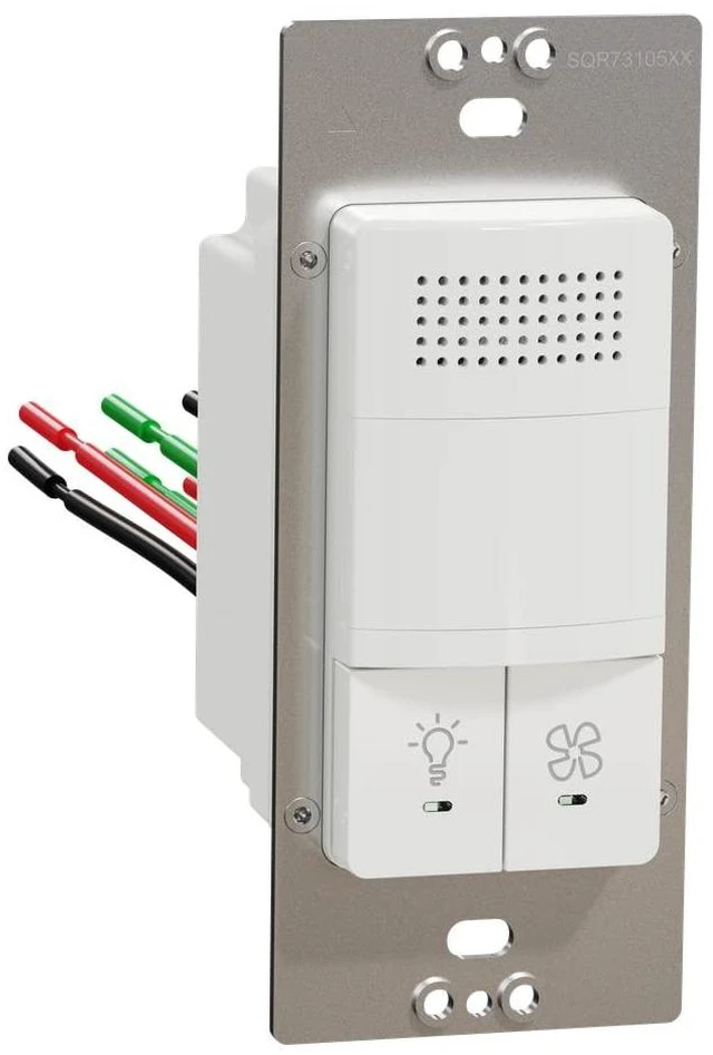 Main image of Schneider Electric - Square D X Series Residential Dual Humidity Sensor and PIR Infrared Motion Activated Light Switch, Single Pole Light and Fan Control, Matte White, 3 Amp, 500W Fan Control
